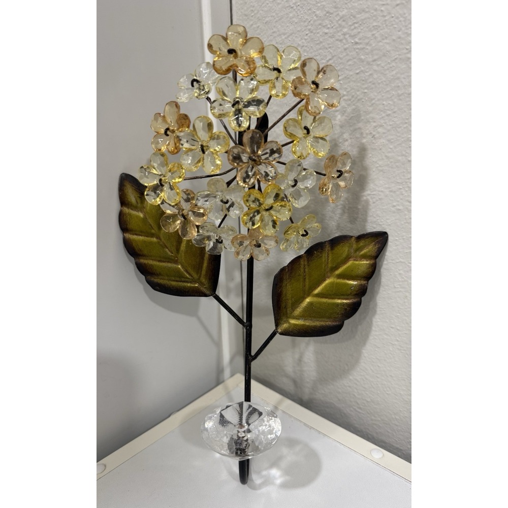 Pier 1 Vintage Metal Gold Floral Wall Robe Hook Crystal Hydrangeas Wall Decor